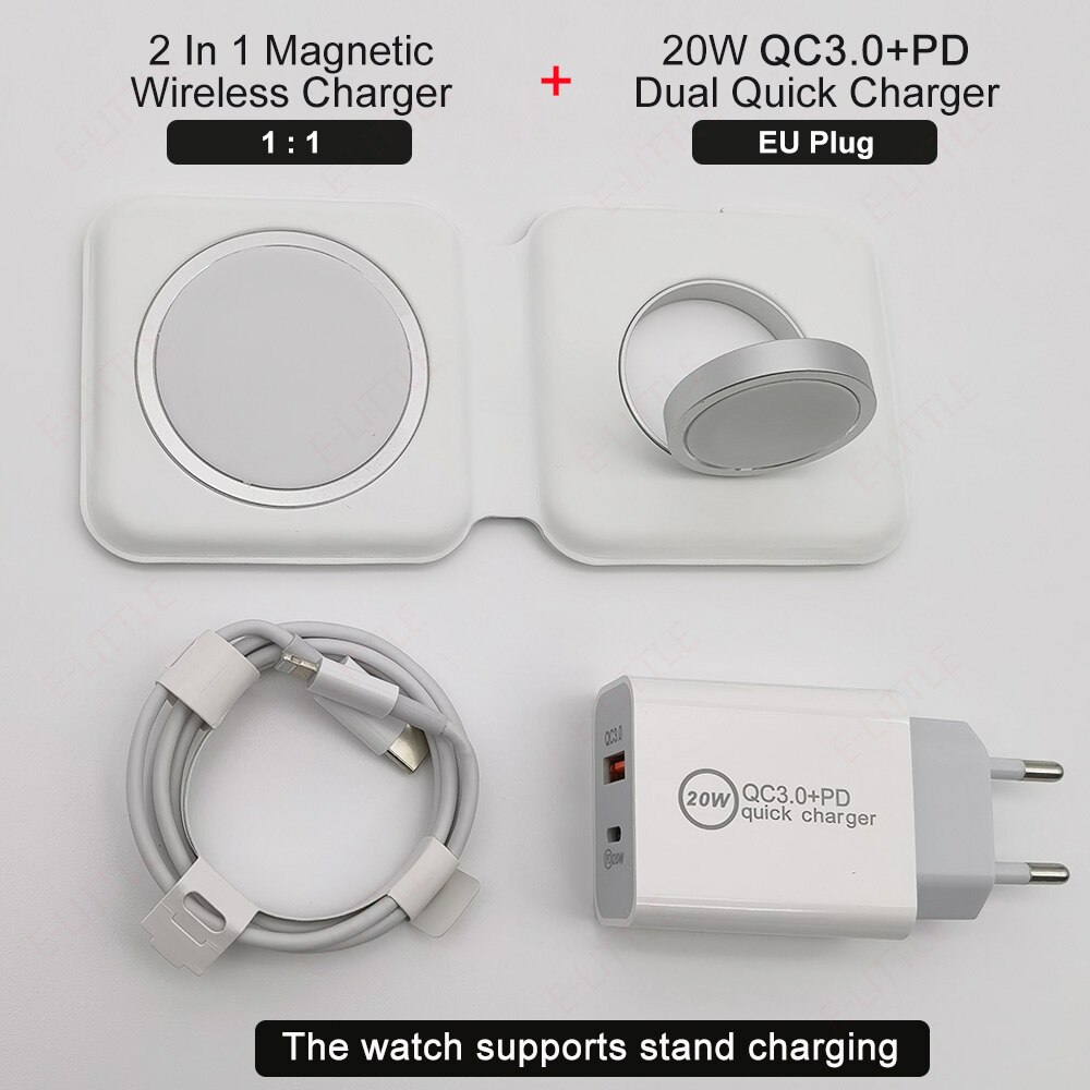 2 In 1 Q500 Überzug Magnetisch Drahtlose Ladegerät Für iPhone 12 Pro Max Mini Qi Standard Tragbare Magnet Lade Für iWatch: Plate White add Eu