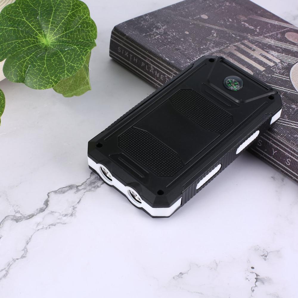 DIY Solar Power Bank Case 2 USB Ports External Charger Powerbank Case for Emergency Outdoor Camping Travel with Compass: white