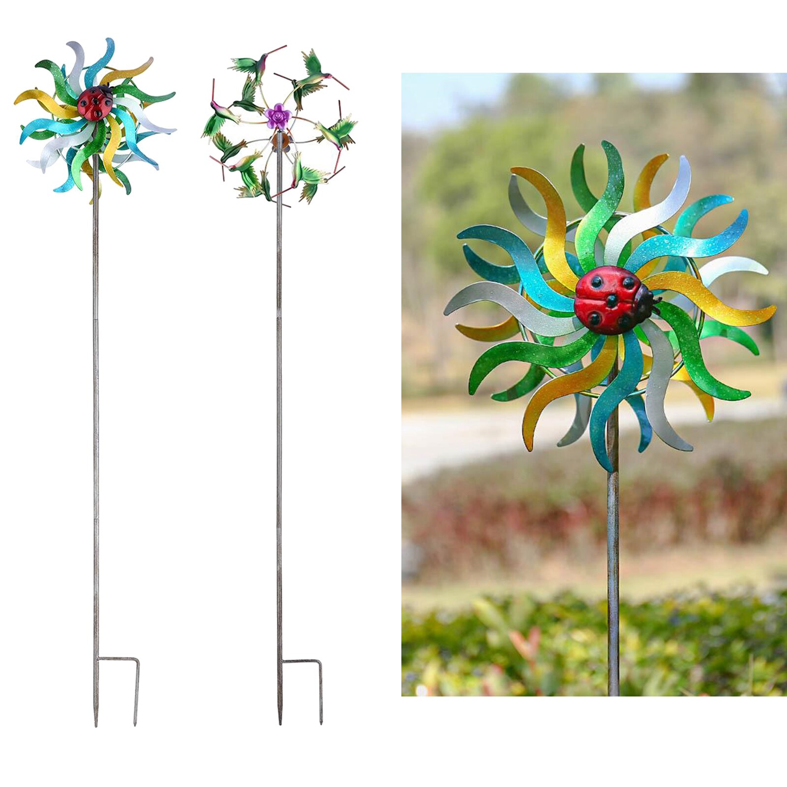Outdoor Wind Spinners with Stable Stake Metal Art Garden Spinner Windmill Home Decor
