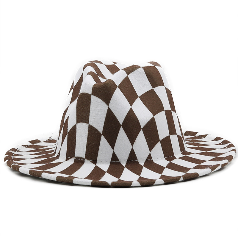 QBHAT Checkerboard Plaid Print Top Hat Men Black Bottom Patchwork Jazz Fedora Hats Fascinator Women Church Felted Cap: khaki Plaid