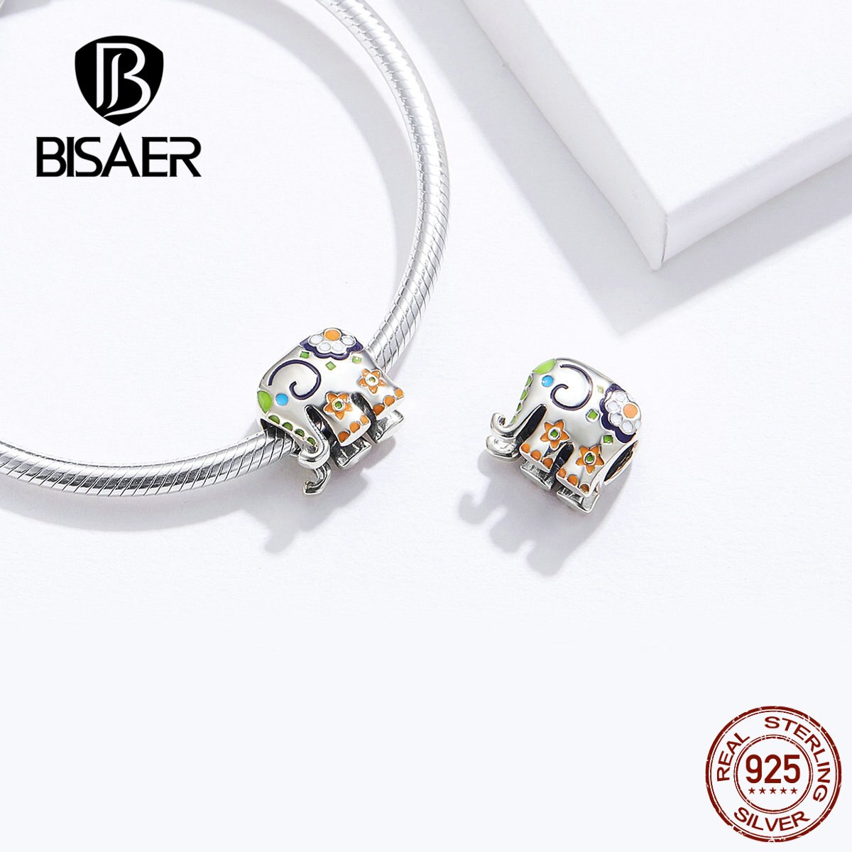 Bisaer elefante encantos 925 prata esterlina tailândia feliz elefante contas apto para charme pulseiras prata 925 jóias efc095