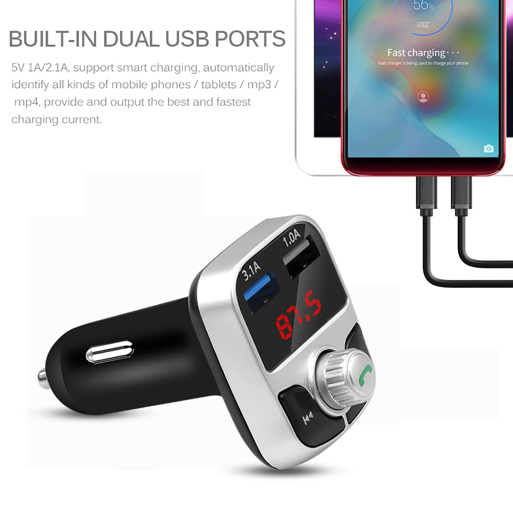 Bluetooth FM Transmitter Car Kit Dual USB Aux Modulator Handsfree Car MP3 Player 3.1A Car Charge Adapter U disk TF music play