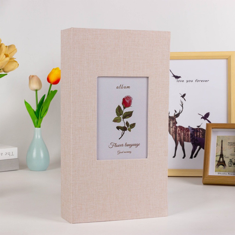 Álbum de fotos de lino con 300 bolsillos, tipo entrelazado sin cordones, almacenamiento de fotos de 6 pulgadas, álbumes de fotos para fotos de 4x6cm y 6 pulgadas, 1 Uds.: Gris claro