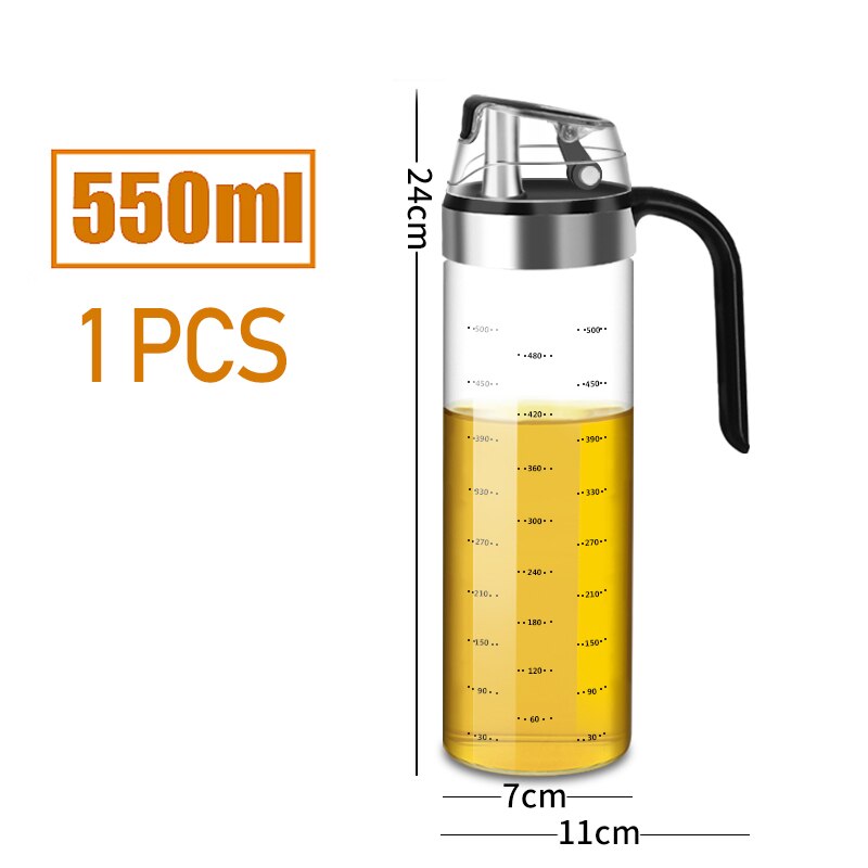 Grande Bouteille en Verre à Rabat et Bouchon Automatique, Distributeur d'Huile d'Olive, Conteneur de Condiments, Cruet Étanche de Vinaigre: 550ML 1pcs