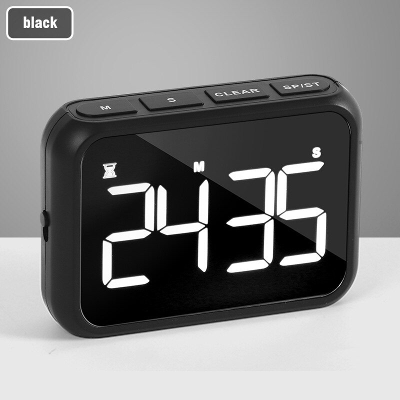 Temporizador Digital LED para cocina, cronómetro deportivo para cocina, estudio, Cuenta atrás magnética, contador de pasos electrónico, pantalla grande: Negro