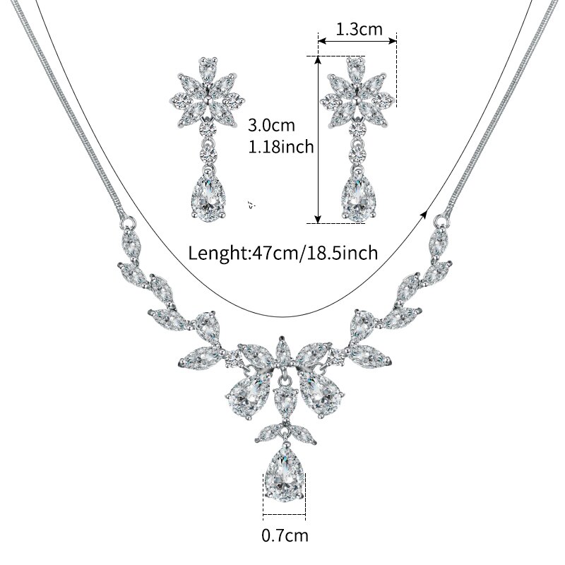 Weimanjingdian floral zircônia cúbica cz zircão colar de cristal e brinco da dama de honra conjunto de jóias em ródio cor prata