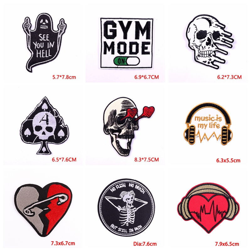 10 Stks/partijen Rock Stijl Borduurwerk Patch Punk Skull Patch Iron On Patches Voor Kleding Jassen Naaien Applique Letter Strijken Diy