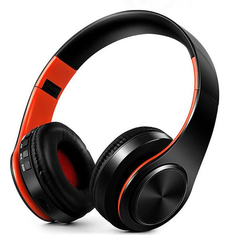 Upgraded 5.0 Bluetooth Earphone 10 Hours Working Stereo Wireless Headphones Foldable Handsfree Headset with MIC for Mobile Phone: V5.0 orange black