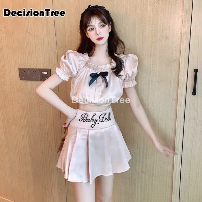 Meisje japanse koreaanse student schooluniformen strik satijnen jk shirt matrozenjurk vrouwen kawaii zoete geplooide rok pak set