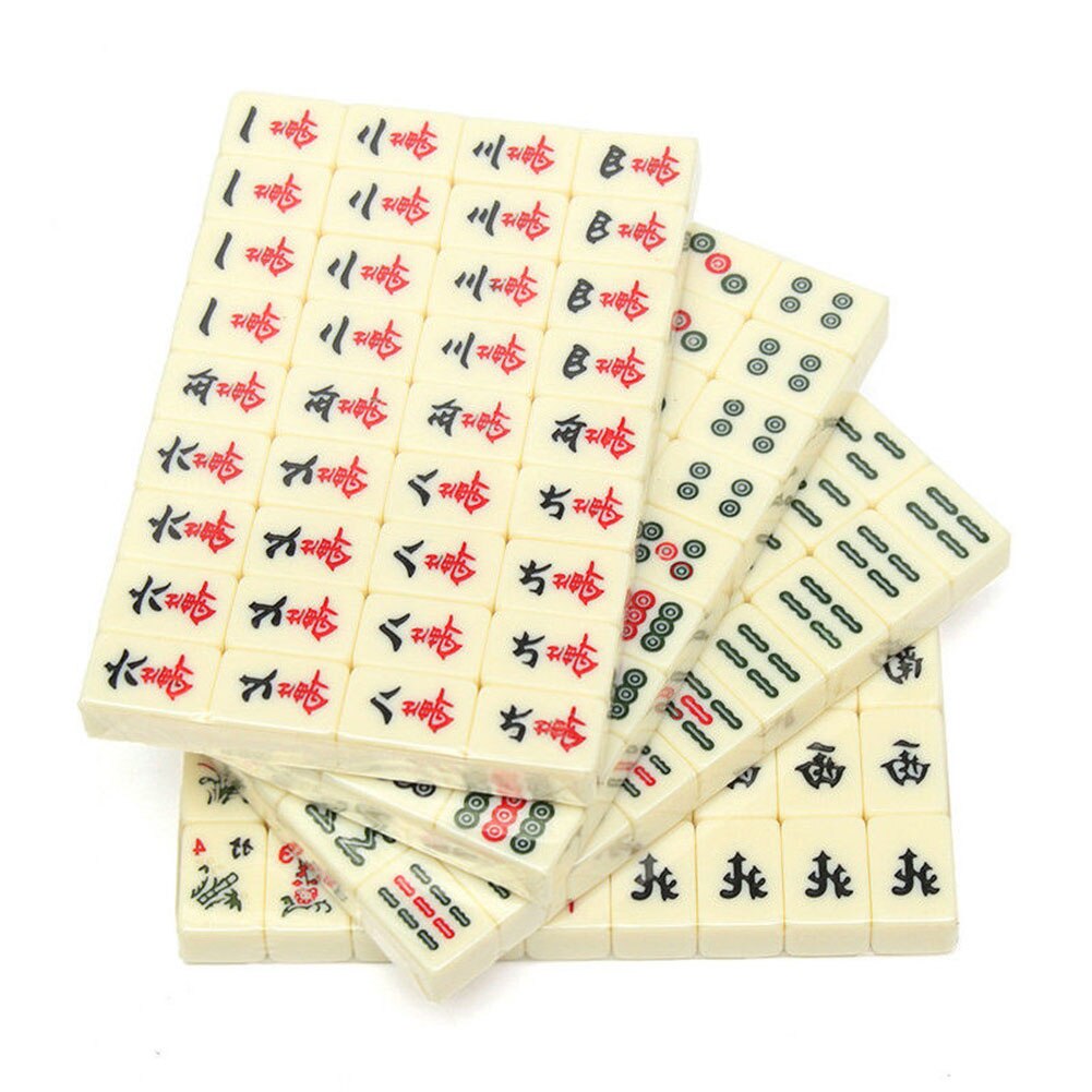 mahjong Klassiek Chinees Mahjong-spel met 144 gegraveerde tegels,entertainment Huishoudelijke hand Mahjong voor Family Game mahjong tegels (Color : Green, Grootte : 42