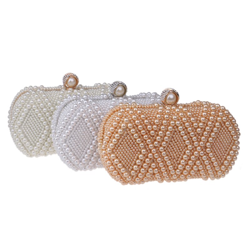 Pearl Clutch Tassen Party Wedding Champagne Portemonnee Vrouwen Witte Kleine Handtassen Elegante Avondtassen Keten Schoudertas FTB331