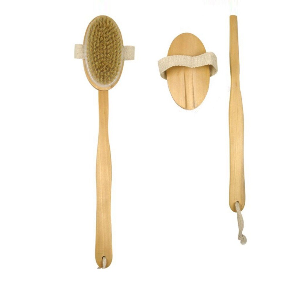 1 pcs Long Wooden Handle Bath Body Brush Natural Bristles Exfoliating Body Massager Brush Skin Cleaning for Bathroom