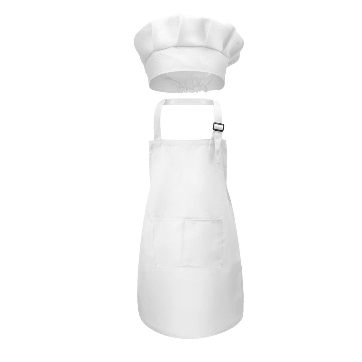 Children Chef Apron Front Pocket Bib Boys Girls Apron Kitchen Craft Kids Apron Painting Cooking Baby Pinafore+Hat Sets: L / WHITE