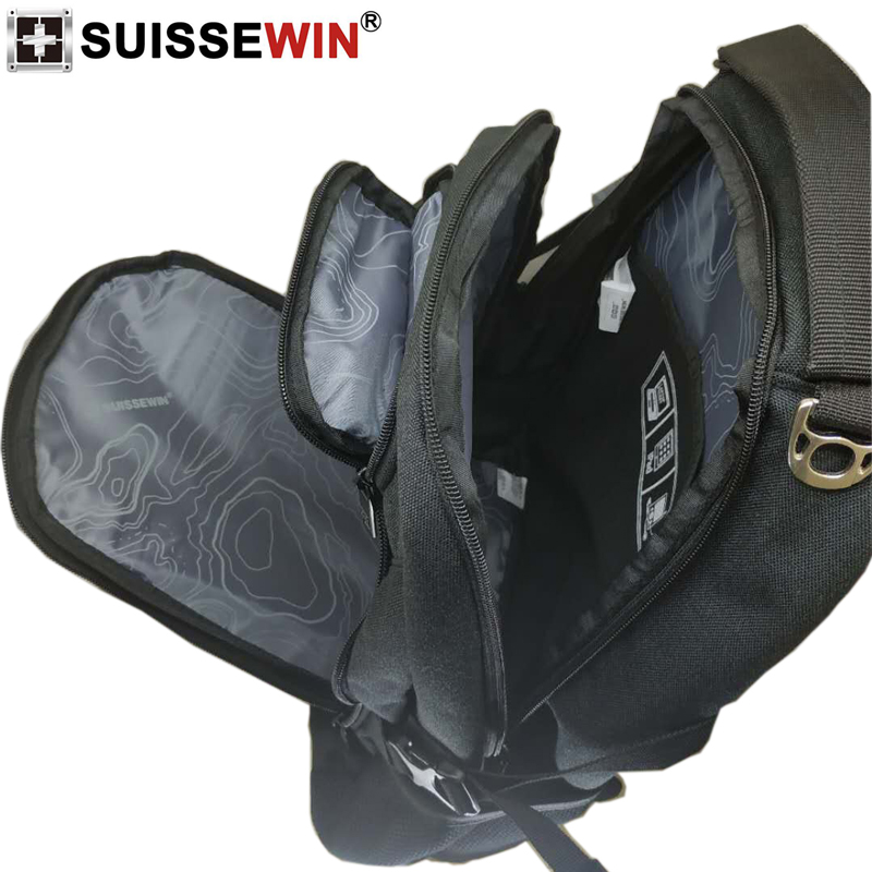 Swiss SUISSEWIN black nylon 17 inch laptop backpack large capacity portable school bag business travel for men