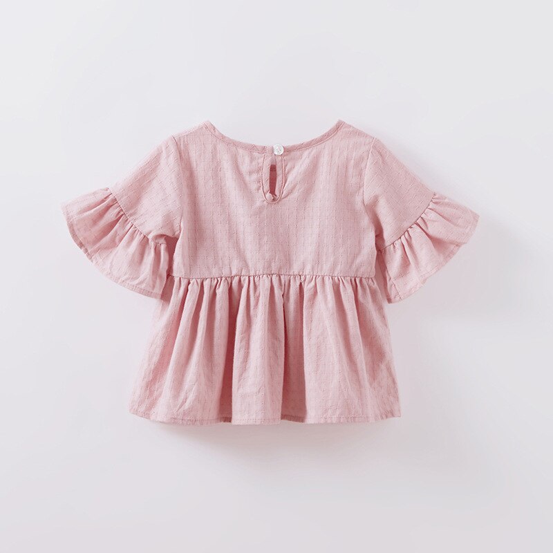 Summer Baby Girl's Cotton Flounced Sleeves round Neck Girl's Shirt Girl's Shirt