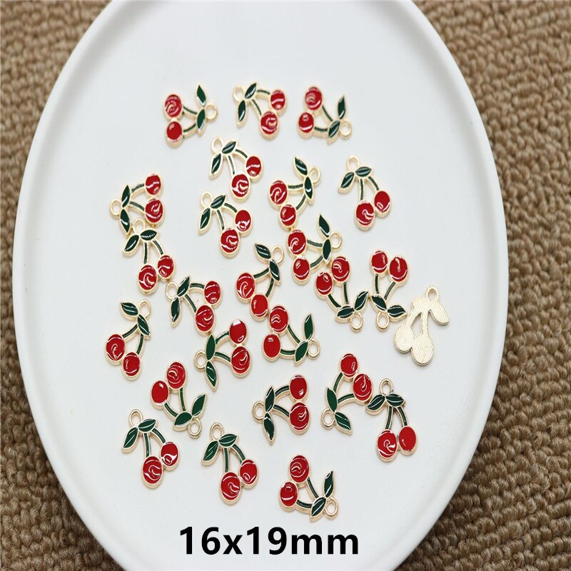 5pcs enamel cherry charm fruit for jewelry making earring pendant bracelet and necklace Christmas