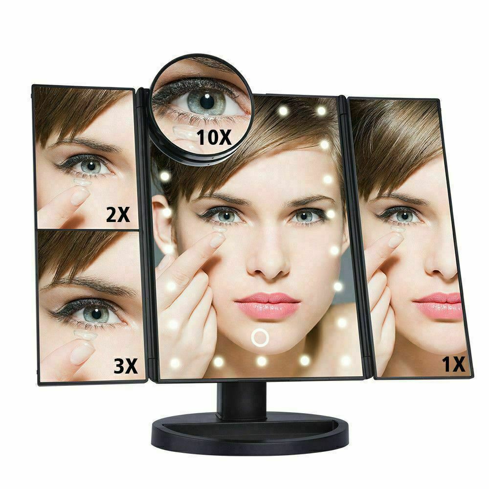 Foldable Light Up Dressing Table Tri-fold Mirror 24 LED Lights Illuminated Dimmable Magnifying Makeup Vanity Mirrors Household