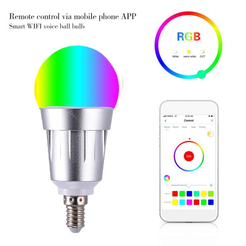 RGBW Smart WIFI Led Light Bulb 7W E27 B22 E14 Smart Home Bluetooth Lamp Color Compatible With Alexa Google Home: E14