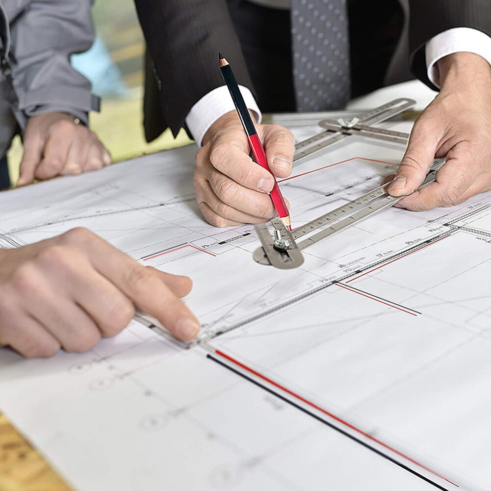 Four Fold Ruler Measuring Tool Stainless Steel Folding Multifunctional Ruler Any Angle Ruler Universal Protractor for Woodwork