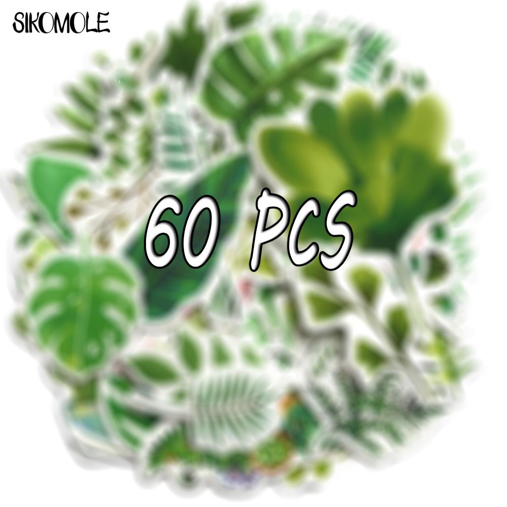 10/30/60Pcs Mini Plant Lijm Briefpapier Sticker Groen Blad Case Koffer Diy Speelgoed Laptop Gitaar Skateboard decals Sticker F5: 60pcs-LZ430