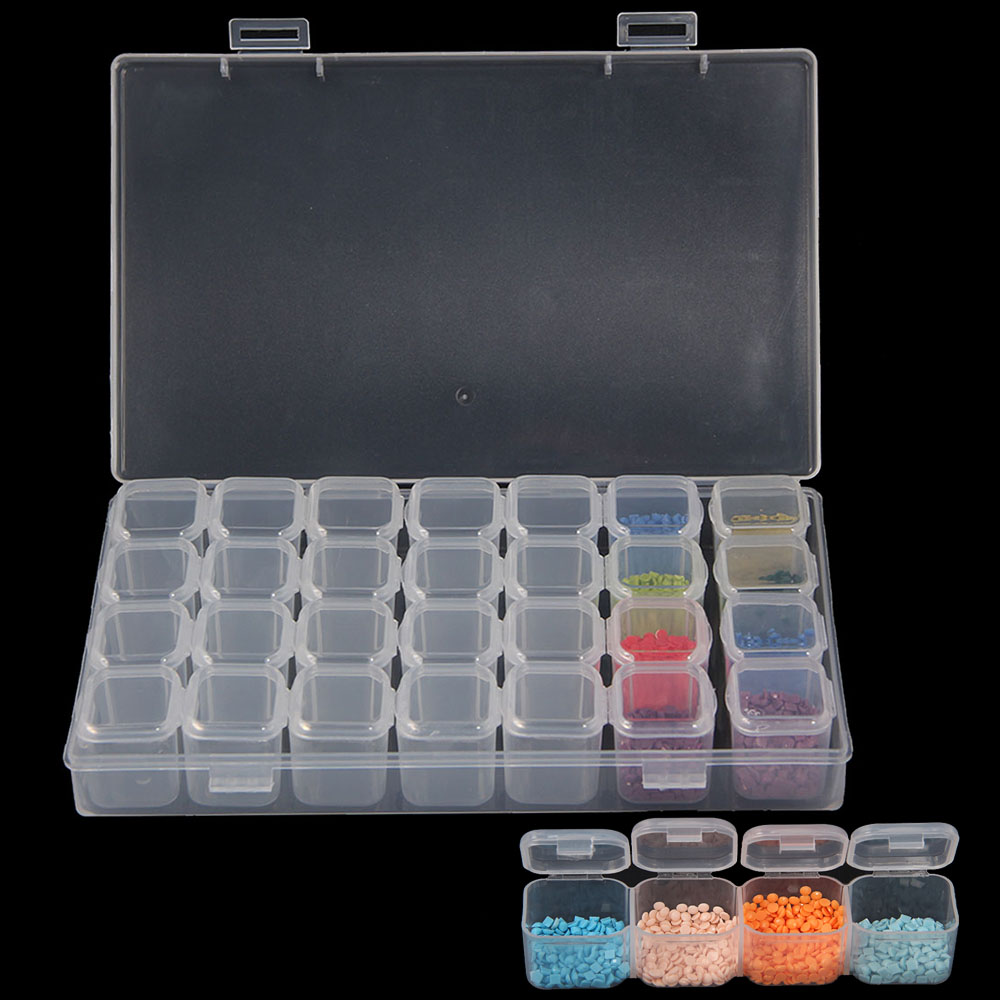 8/28Grid Transparent Plastic Suitcase Diamond Bead Container Storage Box Tool Nail Art Rhinestone Mosaic Organizer Accessories