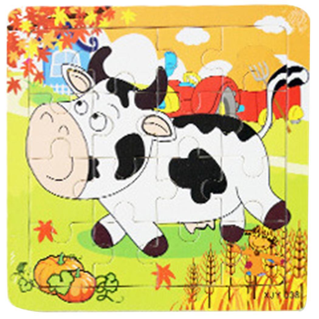 Kids Cartoon Houten Puzzel Kinderen DIY Educatief Jigsaw Multicolor Leren Speelgoed: cow