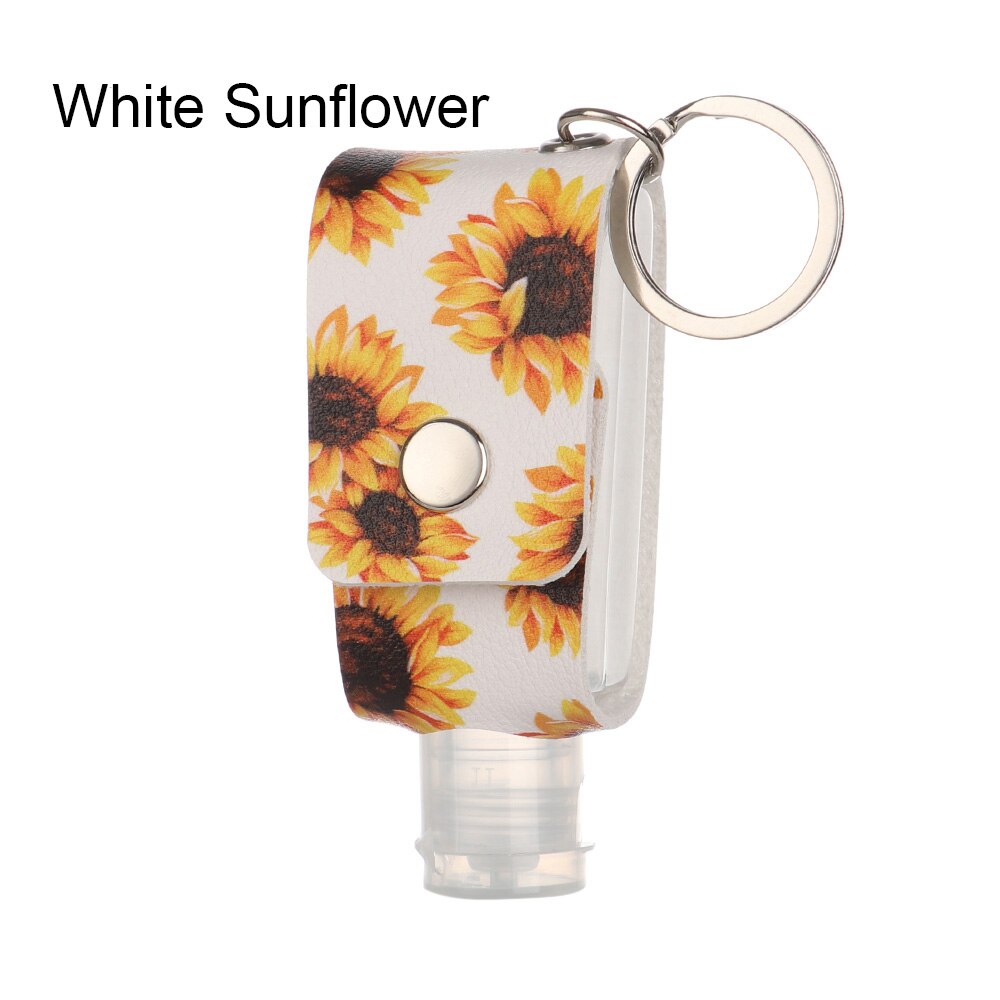 30ml Hand Sanitizer Bottle Portable Keychain Holder Travel Reusable Bottle Hand washing gel Sub-bottling with Keychain Carrier: White Sunflower
