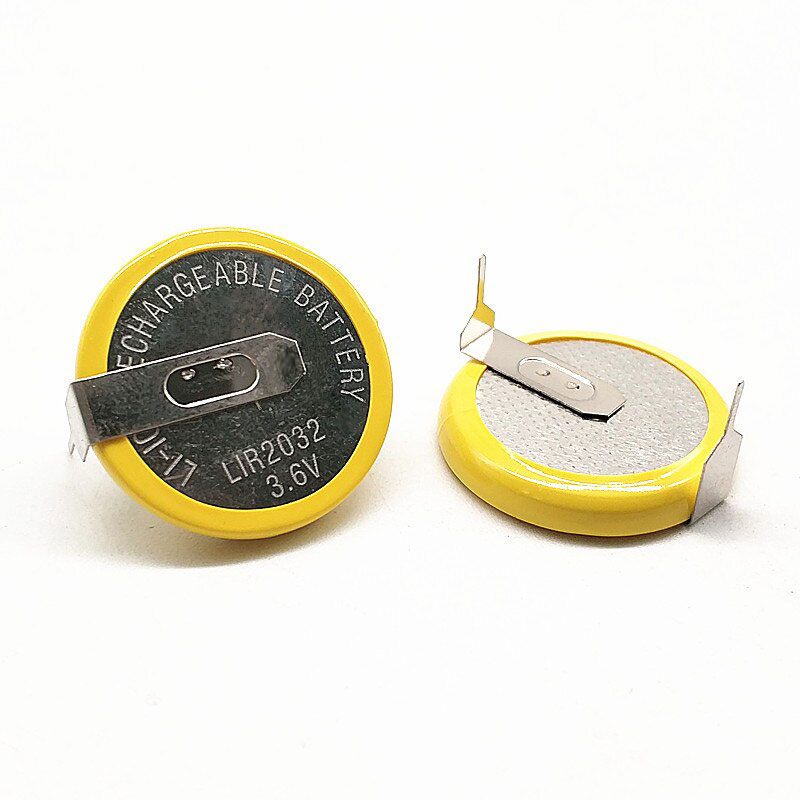 2 pces/5 pces lir2032 cr2032 bateria recarregável 3.6v 2032 baterias de íon de lítio solda 90/180 ° para luzes LED de chave remota inteligente