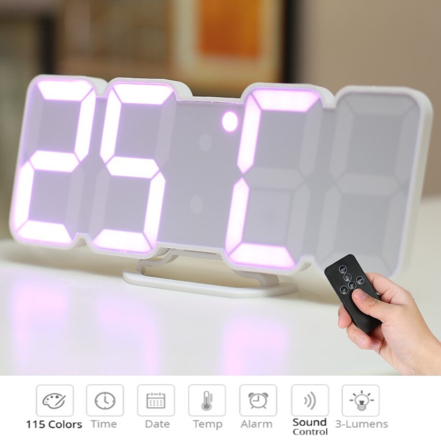 Horloge à télécommande numérique 3D | Télécommande créative, horloge avec 115 couleurs changeantes, veilleuse, décoration murale de Table magique de bureau