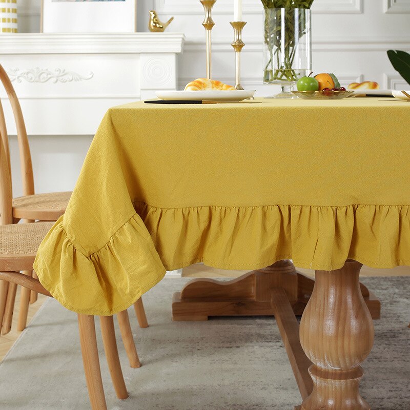 Simple Lotus Leaf Edge Table Cloth Household Cotton and Linen Square Tablecloths Protector Soft Washable Cupboard Covers