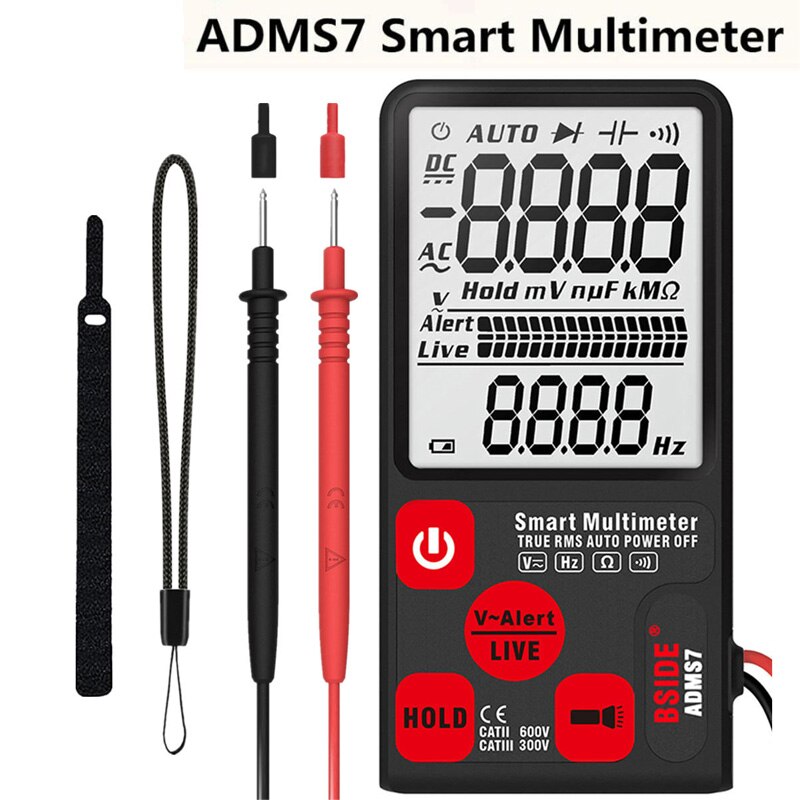 Newdigital multimeter true rms auto range lcd automatisk smarte multimetere spenning ammeter tester: Adms 7