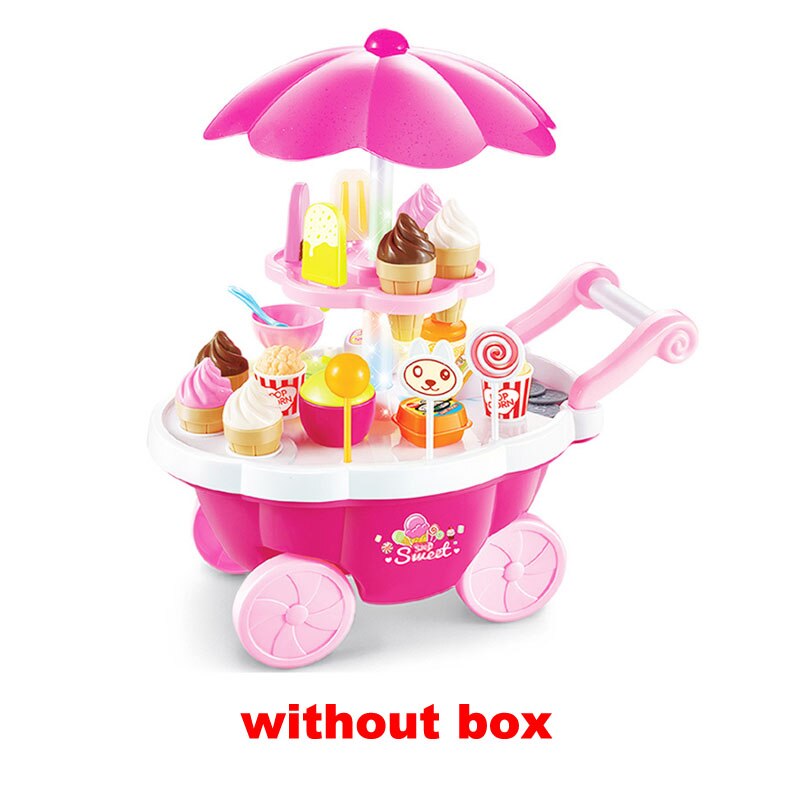 QWZ Pretend Play Kitchen Toys For Children Oyuncak Super Funny Icecream Candy Car With Light Music Rotatable Toy For Girl: pink without box