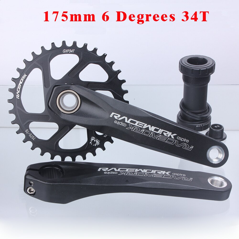 RACEWORK Crankset 170/175mm Mountain Bike Chainring 32/34/36/38T Narrow Wide MTB Bicycle Crank Set For SRAM GXP SHIMANO: 175mm 6 Degrees 34T