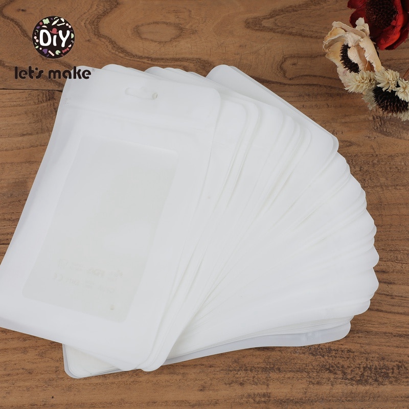 Lad os lave 20 stk 19.5 x 11.5cm plastik hvide poser produktemballage taske miljøvenlig baby silikone perle pakke smykker vedhæng taske