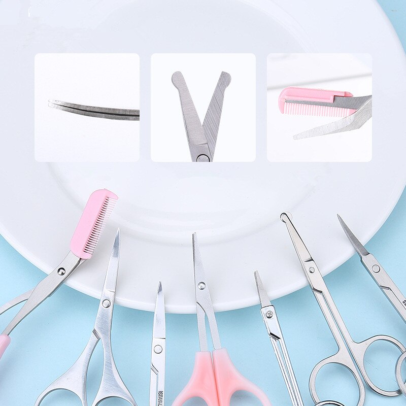Stainless Steel Makeup Scissors Eyebrow Scissor Eyelashes Nose Hair Trimmer Manicure Facial Trimming Tweezer Makeup Tool