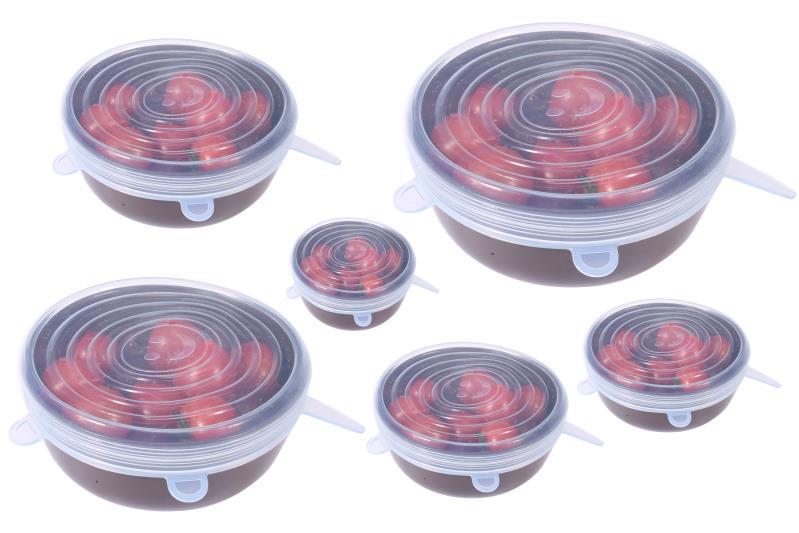 6 stk silikoneovertræk stræklåg universal silikone madfrugt wrap skål gryde låg silikone dækning madlavning køkken tilbehør: Gennemsigtig