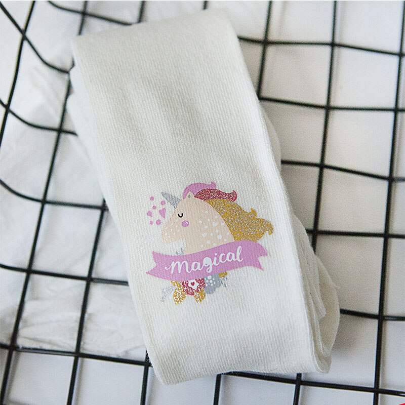 Baby Tights Soft Cotton Unicorn Newborn Baby Girl Tights Clothes Winter Girls Tight Pantyhose: white