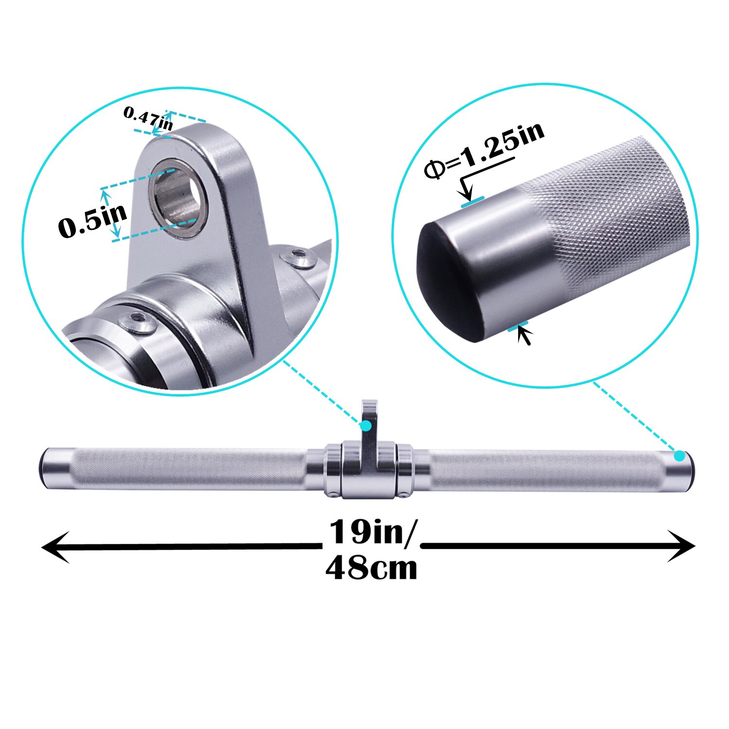 Rotating Straight Aluminum Bar LAT Pull Down Bar Tricep Rope Cable Machine Attachment for Home Gym Workout Strength Training