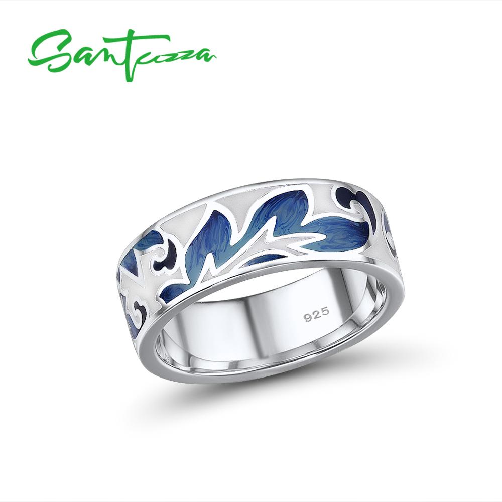 Santuzza Zilveren Ringen Voor Vrouwen Echt 925 Sterling Silver Blue Leaves Emaille Ringen Trendy Elegante Fijne Sieraden Handgemaakte