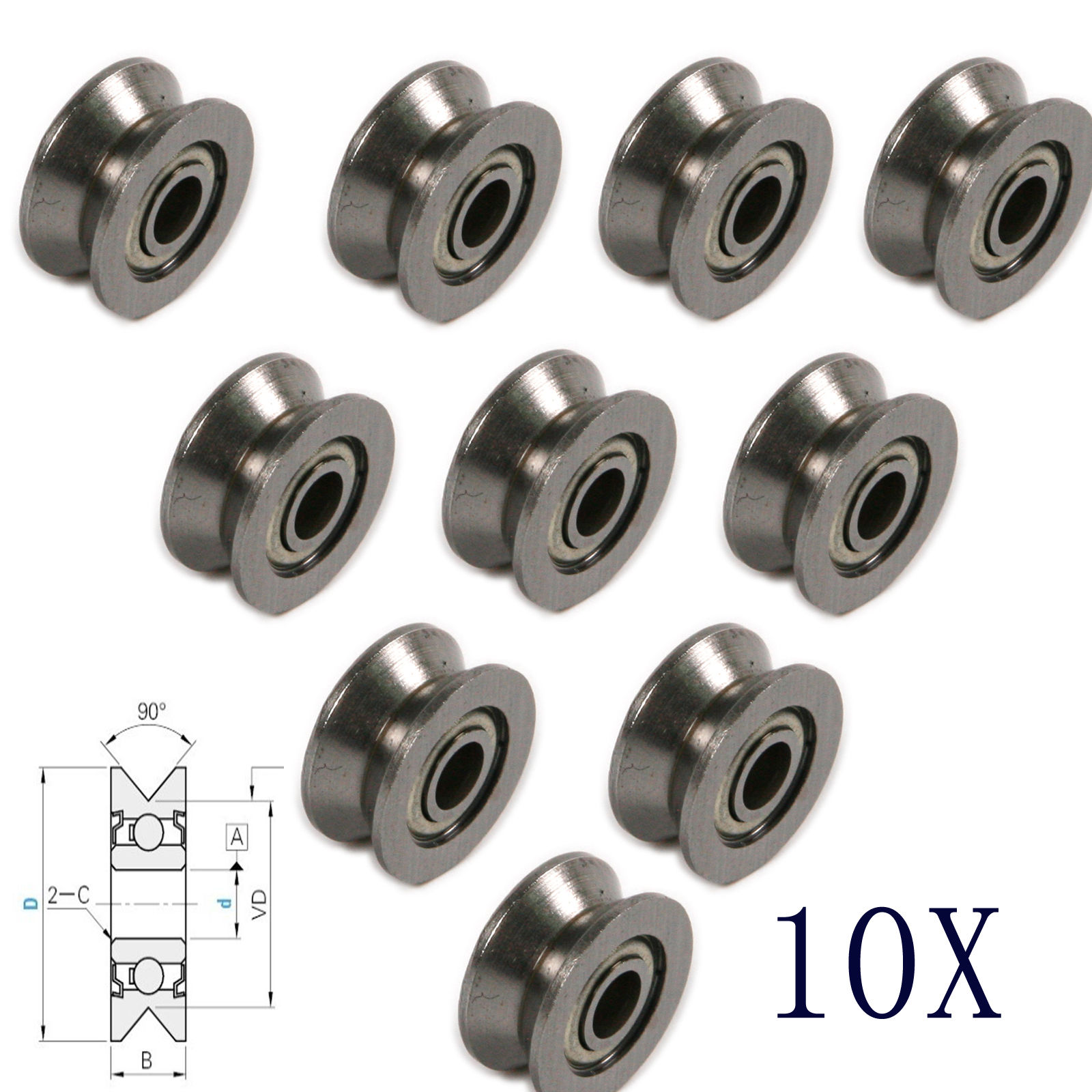 10pcs/sets 624VV Ball Bearings V Groove Pulley Bearing Used In Rail Track Linear Motion System Ball Bearing Hardware