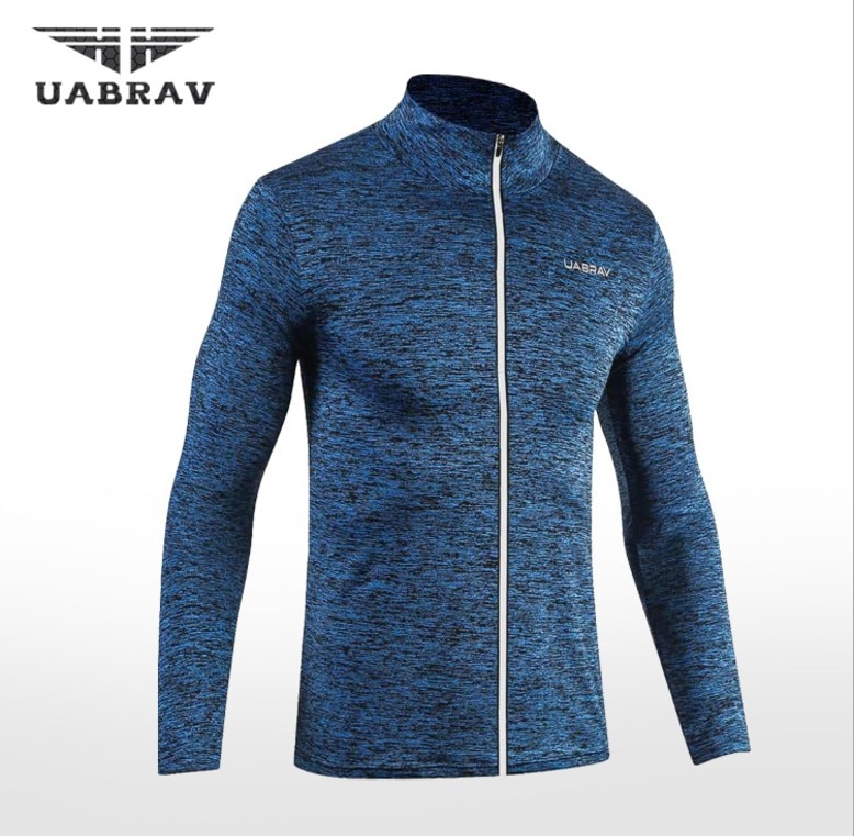 UABRAV Men's Running Jacket Quick Dry T-shirt Top Sportswear Long-Sleeve Fitness Gym Suit Reflective Front Zipper 3Colors