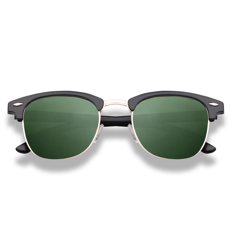Tortoise inspiré classique demi-cadre cornu Semi-sans monture hommes femmes lunettes de soleil polarisées lunettes rétro 3016: Bright Black G15