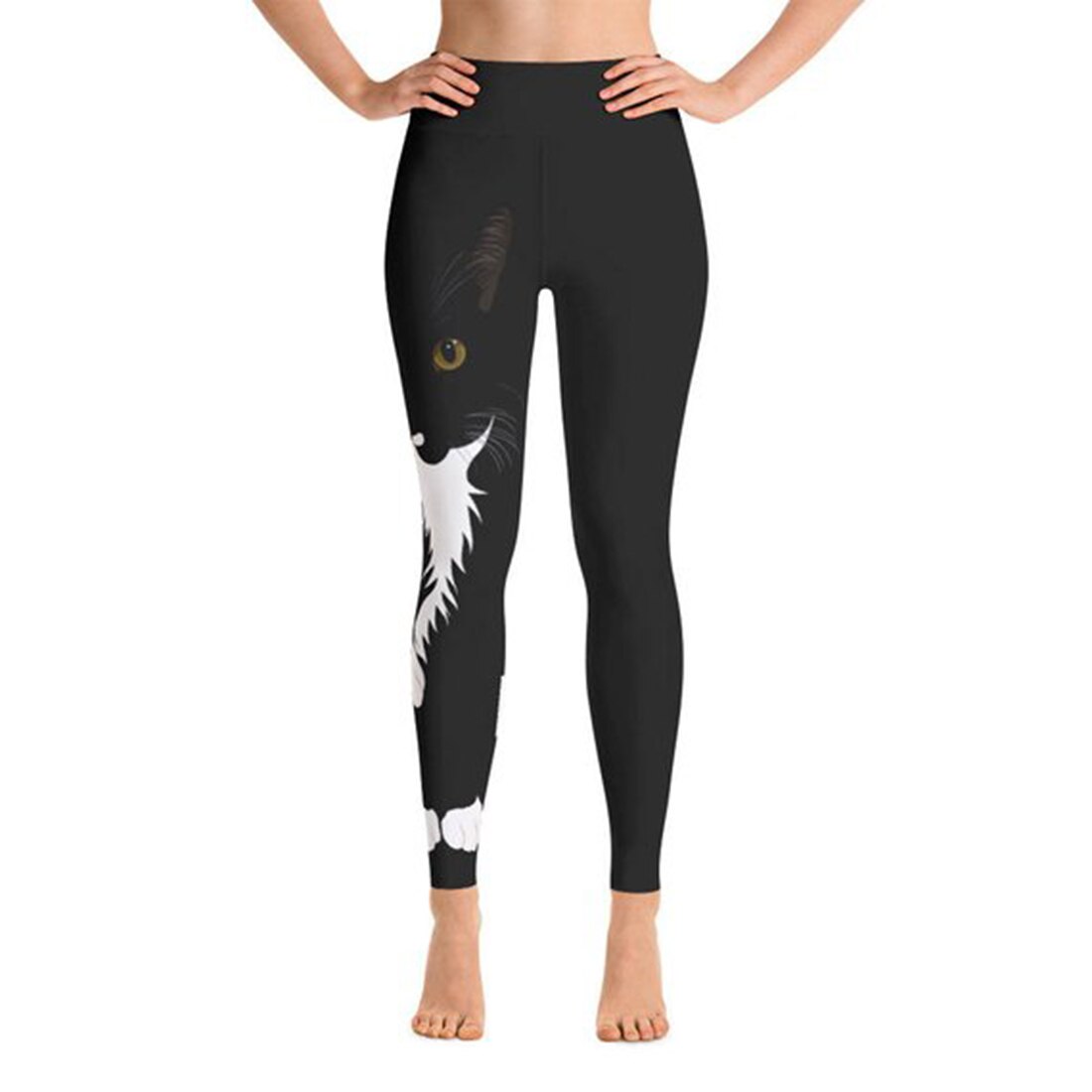 Autumn Style Digital Printed Leggings Sport Lovely Black Cat Pattern Slim Workout Polyester Leggings