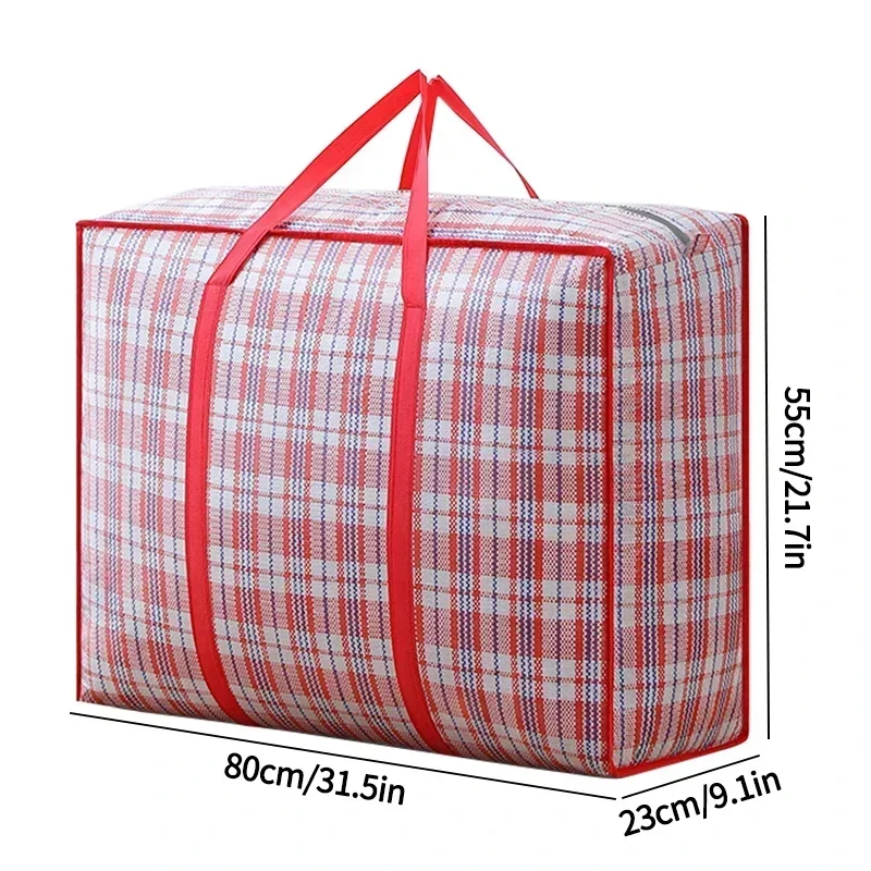 Bolsa tejida a rayas, almacenamiento de gran capacidad, bolsas móviles, ropa, colcha, manta, paquete de embalaje de equipaje, bolso con cremallera, organizador para el hogar: Blanco