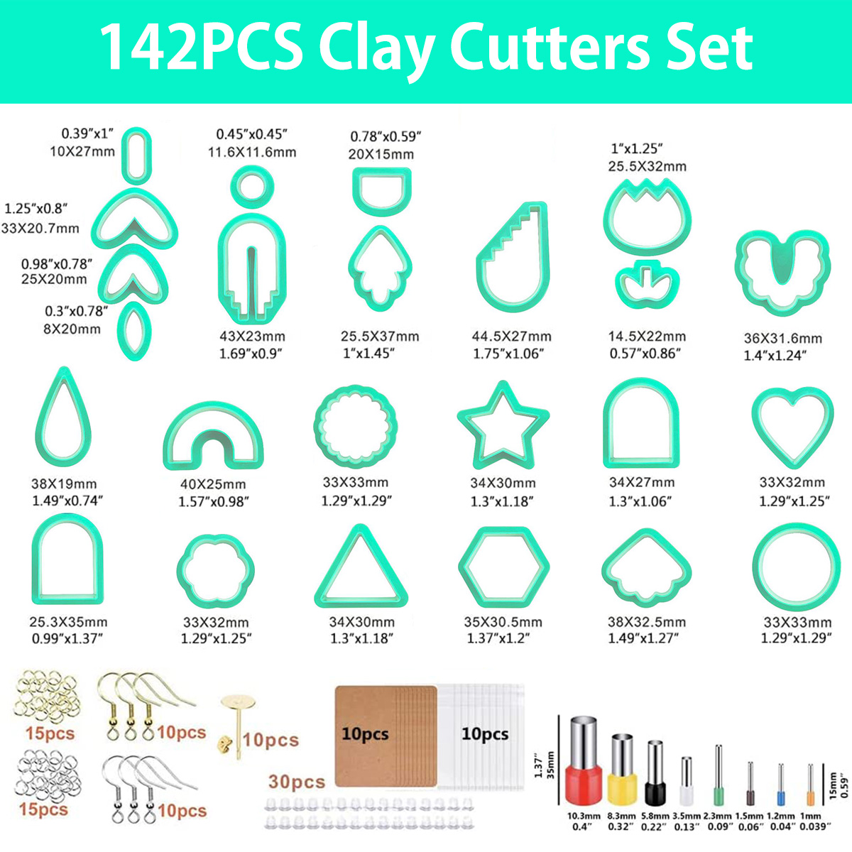 Set van 24/142/193 polymeerklei uitstekers, plastic klei oorbellen uitsteker, roestvrijstalen doe-het-zelf sieradenmal, accessoires voor het maken van oorbellen: Lichtgeel