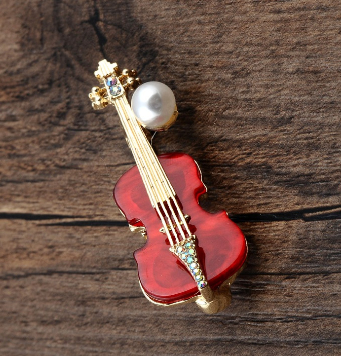 Mode Muziekinstrumenten Gitaar Viool Cello Piano voor Vrouwen Meisje Kinderen Kraag Broche Cap Rugzak Pak Pin: Champagne goud