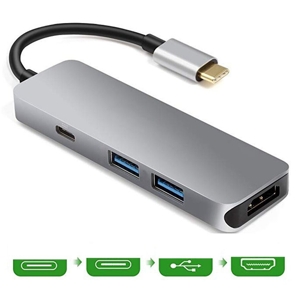 Tipo-c doca hub para hd hdmi usb3.0 + pd carga rápida 4 em 1 usb 3.0 hub com saída 4k hdmi para macbook ipad pro portátil dock