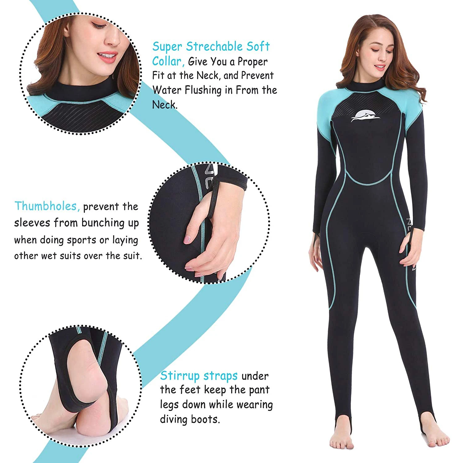 Combinaisons humides en néoprène 2mm pour femmes, combinaison complète pour la plongée en apnée, le surf, la natation, le canoë dans l'eau froide, sangle à fermeture éclair au dos
