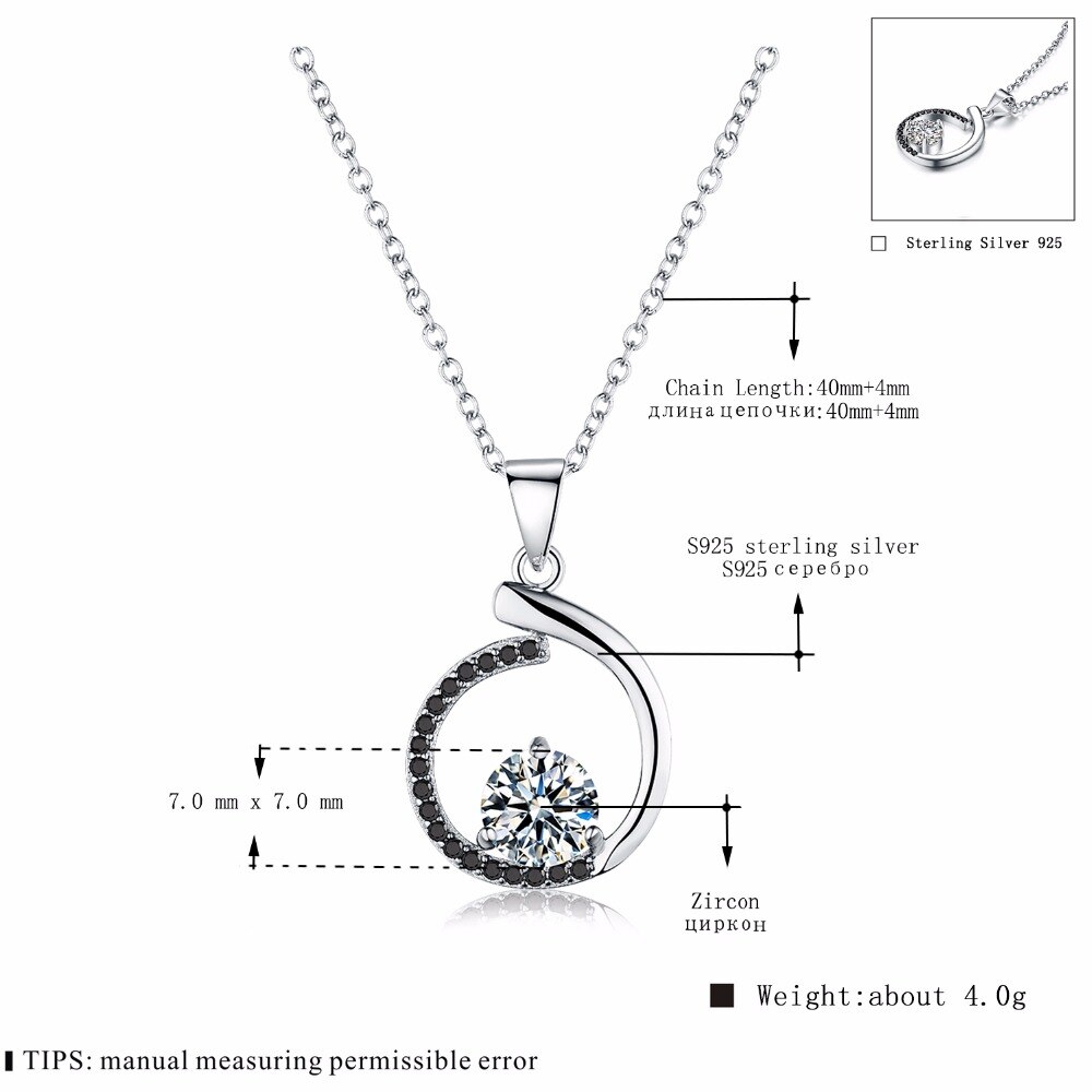 Silver Necklace Genuine 925 Sterling Silver Necklaces&Pendants Jewelry Trendy Black&White Stone Necklace Women P085