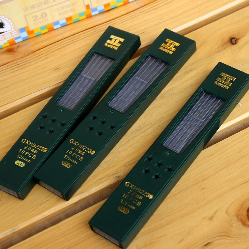 10pcs/box 2mm 2B HB Black 2.0mm Mechanical Pencil Lead Refill 120mm